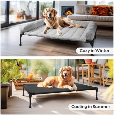 Veehoo Elevated Dog Beds Medium Sized Dog with Fluffy Plush Bolster Cushion