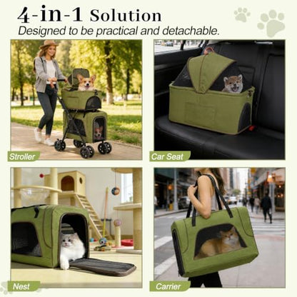 Double Pet Stroller, Foldable Dog Stroller with Detachable Carriers