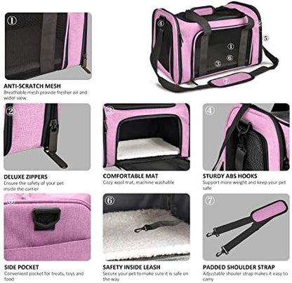 Henkelion Large Cat Carriers Dog Carrier Pet Carrier for Large Cats Dogs Puppies up to 25Lbs, Big Dog Carrier Soft Sided, Collapsible Travel Puppy Carrier - Large - Pink