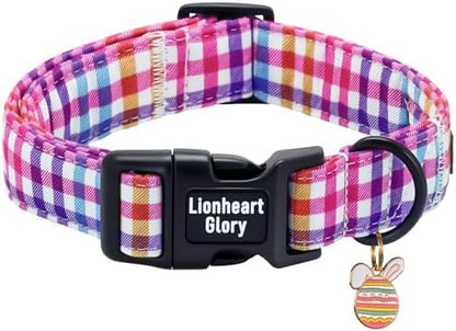Lionheart glory Easter Day Dog Collar - Cute Dog Collars Sturdy Adjustable Buckle Colorful Plaid Collar Male Female Spring Pet Collars for Large Dogs Puppy