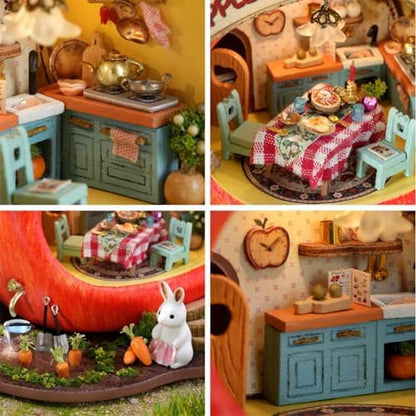 Mini Dollhouse Kit DIY Wooden Assembly Mini Forest Fruit Series Little House Building Model Adult Assembly Kit Creative Home Decor (Little Rabbit Apple Shop)
