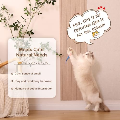 Retractable Cat Wand with 4 Feather Refills for Indoor Cats