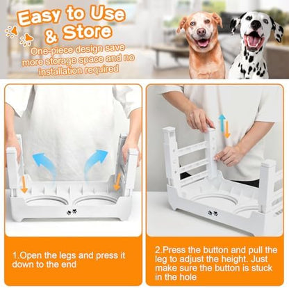 COMESOON Elevated Dog Bowls, 4 Height Adjustable Raised Bowl Stand with 2 Thick 50oz Stainless Steel Food Bowls Non-Slip Feeder Adjusts to 3.7'', 9.2'', 10.75'', 12.36'' White