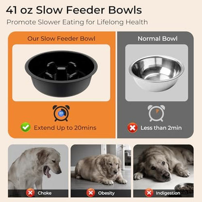 URPOWER Mess Proof Elevated Dog Bowls, Slow Feeder with Splash Guard