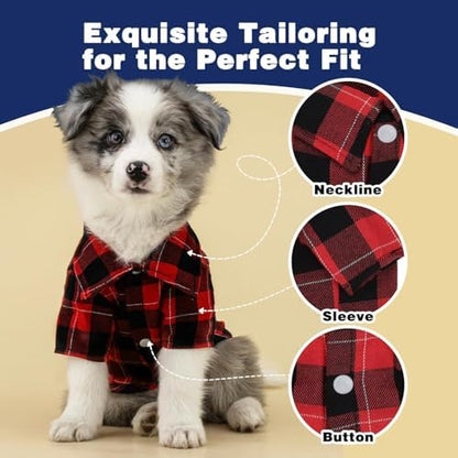 Paiaite Plaid Dog Shirt: Classic Checkered Style in Cotton for Large, Medium, and Small Breeds, Comfort, Breathability, and Elegance Dog Clothes. Perfect for Everyday Wear, and Photoshoots Red L