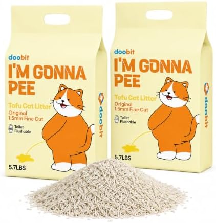 Natural Tofu Litter 11.4LB(5.7lb x 2pack) Korea Brand,Flushable,Dust Free,Less Scattering,Ultra Absorbent and Fast Drying,Solubility in Water,Cat Litter Clumping, I'm Gonna Pee