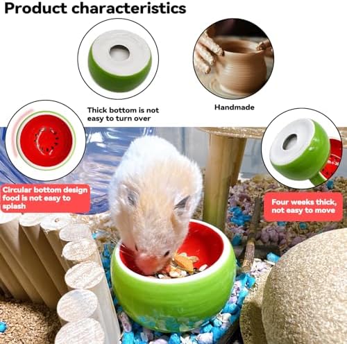 Hamiledyi Hamster Bowl 2 Pack Ceramic Gerbil Food Dish Feeding Bowls for Dwarf Syrian Hamsters Mice Rats Mouse Sugar Glider