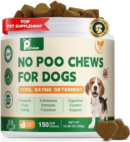 No Poo Chews - Coprophagia Deterrent for Dogs, No Poop Eating Deterrent for Dogs, Stopping Dog from Eating Poop Supplement with Probiotics & Digestive Enzymes 150ct