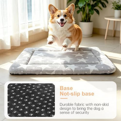 Dog Bed Mat, Reversible Crate Pad & Cute Dog Bed - Machine Washable Kennel Mat with Ultra Soft (Big&Small Stars Gray, 24" L*18" W*1.5" Th)