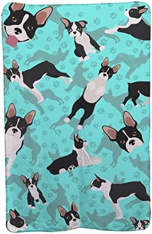 Caroline's Treasures MLM1006TBLT Boston Terrier Soft Travel Blanket with Bag Airplane Blanket, Indoor Outdoor Camping Blanket for Traveling, Picnics, Beach Trips, Concerts