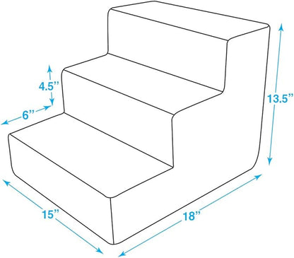 Best Pet Supplies Dog Stairs & Steps - Foam Steps for Small Dogs & Cats, Non-Slip Indoor Balanced Pet Step Support, Dog Ramp, No Assembly, Brown Linen, 3-Step (13.5-inch Height)