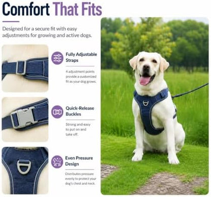 PawWave No Pull Dog Harness with Hidden AirTag Holder, Reflective Adjustable Vest Harness, Easy On-Off Design, Soft Breathable Mesh for Small Medium Large Dogs (Navy Blue, S)