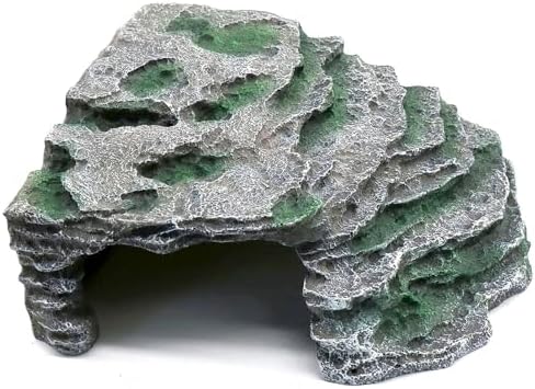 Large Reptile Hide Shale Scape Step Ledge, Reptile Cave Hideout, Bearded Dragons Accessories, Basking Rocks for Bearded Dragons (Large-B-11.8 * 9.8 * 5.3)