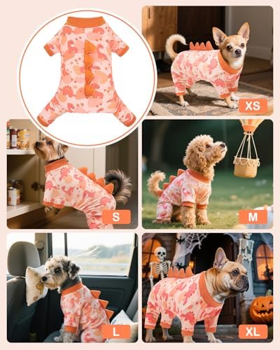 CuteBone Dinosaur Costume Dog Pajamas, Stretchy Spandex Crystal Velvet Sleepwear Coat for Small Dogs, Soft & Warm Pet Outfit Clothes for Cold Weather, Cozy Pullover Design COSP18S