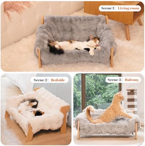 CHEERHOME PETS Elevated Cat Couch Bed Wooden Raised Kitty Sofa Lounge Chair