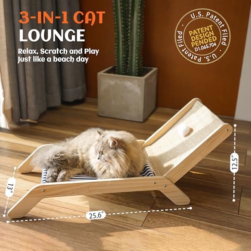 PETKARAY Cat Hammock with Coconut Palm Tree Scratching Post, Cozy Beach Chair Elevated Cat Beds, Original Lounger for Indoor Cats