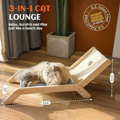 PETKARAY Cat Hammock with Coconut Palm Tree Scratching Post, Cozy Beach Chair Elevated Cat Beds, Original Lounger for Indoor Cats