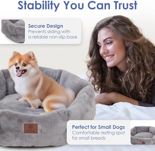 AKC Round Plush Donut Dog Bed for Small Pets, Washable, Gray, 20"
