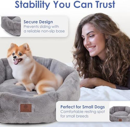 AKC Round Plush Donut Dog Bed for Small Pets, Washable, Gray, 20"