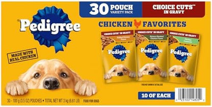 Pedigree Choice Cuts Wet Dog Food Pouch, Chicken Variety, 3.5 oz, 30 Count