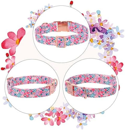 Floral Dog Collar, Cute Spring Summer Girl Dog Collars - Soft Adjustable Everyday Collars for Small Medium Large Dogs, Rustic Wildflowers Female Dogs Collar XL