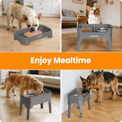 URPOWER Elevated Dog Bowls, 3-in-1 Double Deck Raised Dog Bowl Stand