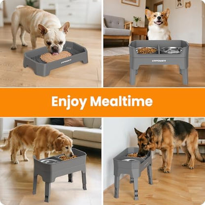 URPOWER Elevated Dog Bowls, 3-in-1 Double Deck Raised Dog Bowl Stand