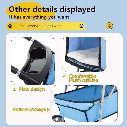 FDW | 4-Wheel Foldable Pet Stroller | Blue | Lightweight & Portable