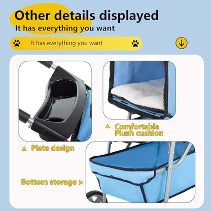FDW | 4-Wheel Foldable Pet Stroller | Blue | Lightweight & Portable