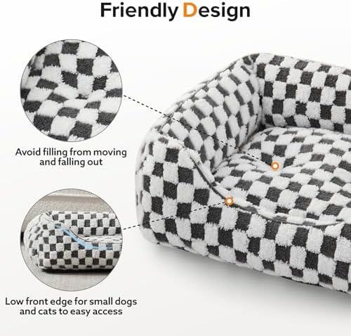 JOEJOY Dog Bed for Medium Small Dogs - Rectangle Orthopedic Dog Sofa Bed, Cute Modern Puppy Bed with Jacquard Shaggy Plush & Anti Slip Bottom, 25x21x8inches, Grey