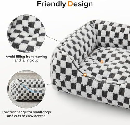 JOEJOY Dog Bed for Large Medium Small Dogs - Rectangle Orthopedic Dog Sofa Bed, Cute Modern Puppy Bed with Jacquard Shaggy Plush & Anti Slip Bottom, 30x24x9inches, Grey