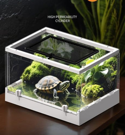 Large Portable Reptile Tank with Multi-Observation Perspective Foldable and Bottom Pulley, Ideal Habitat for Gecko, Frog, Spider and so on (White Extra Large)
