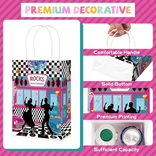 Greencian 16Pcs 1950's Rock and Roll Party Favor Bags 1950s Goodie Bags