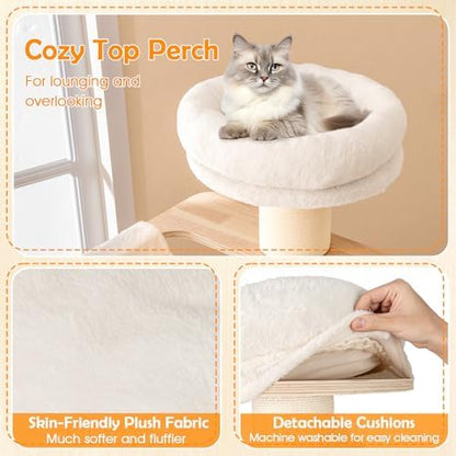 PETSITE 69 Inch Tall Wood Cat Tree, Multi-Level Modern Cat Tower with 5.7 inch Scratching Posts, Double Cat Condos, Space Capsule, Hammock, Large Wooden Cat Tree Tower for Indoor Cats, Natural