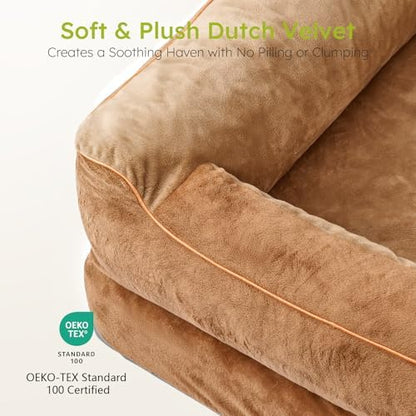 CWAWZ Jumbo Dog Bed for Extra Large Dogs, Orthopedic Dog Bed with Cooling Gel Memory Foam, Waterproof Pet Bed with Removable Washable Cover, 45" Pet Sofa Couch Dutch Velvet with Bone Toy, Brown