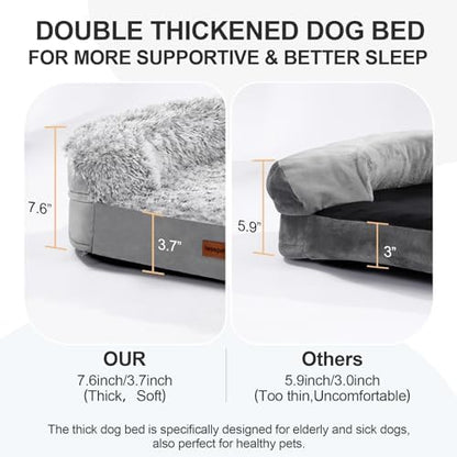 3.7 inch Thickened Orthopedic Dog Beds for Medium Dogs, Supportive Dog Sofa Bed with 28D Egg-Crate Foam, Removable Washable Plush Cover, Waterproof Lining, Half-Round Design for Puppy,Senior Dog