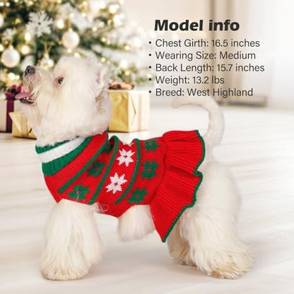 KYEESE Dog Christmas Sweater Dress for Small Dogs Thick Knit with Snowflake