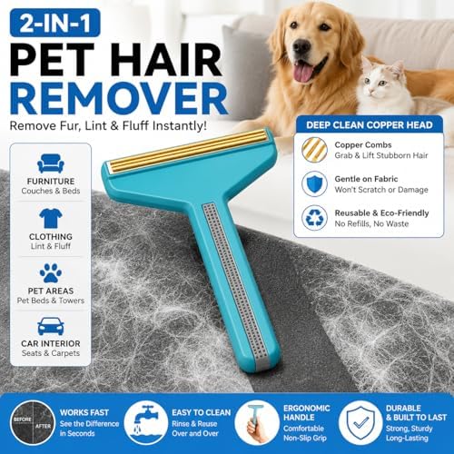 3-in-1 Pet Hair Removers, Carpet Rake for Dog Cat Fur Lint Clean Scraper