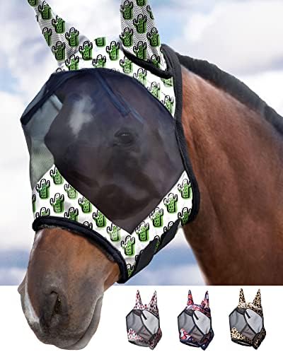 Harrison Howard LumiVista Horse Fly Mask Standard with Ears UV Protection for Horse Green Cactus M Cob