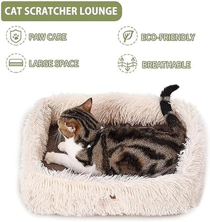 Cat Lounge Scratcher Box with Removable Cardboard (Beige)