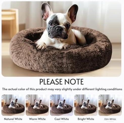 JOLLYVOGUE Calming Dog Bed for Small Dogs - 23 inches Donut Washable Small Dog Bed for Kittens & Puppies, Anti-Slip Round Fluffy Plush Faux Fur Cat Beds (Fits up to 25 lbs Pets, Coffee)