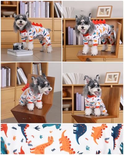 CuteBone Dinosaur Costume Dog Pajamas, Stretchy Spandex Crystal Velvet Sleepwear Coat for Small Dogs, Soft & Warm Pet Outfit Clothes for Cold Weather, Cozy Pullover Design COSP02M