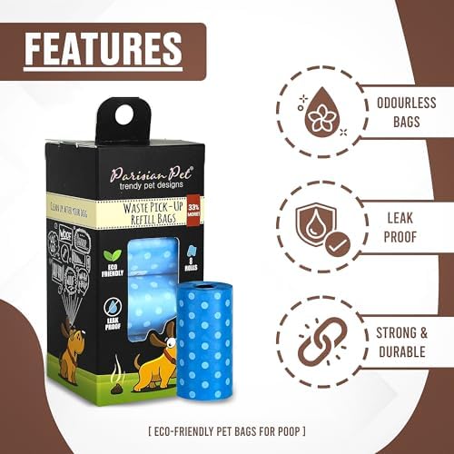 Parisian Pet Ecofriendly Dog Poop Bags Rolls - 160 Count Unscented Poop Bags For Dogs - Leakproof, Extra Thick, 8 Dog Waste Bags Refill Rolls - Polka Dot Blue Doggie Poop Bags - Fits All Dispenser