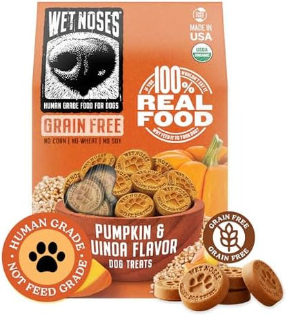 Wet Noses Organic Crunchy Dog Treats Grain Free – All-Natural, Human-Grade, Non-GMO, Healthy Training & Delicious Snacks for Dogs, for All Dog Sizes & Breeds – Pumpkin & Quinoa, 14oz (Single Pack)