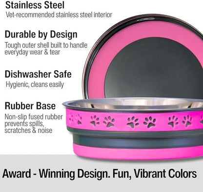 Loving Pets Corsa Dog Bowls- Stainless Steel Dog & Cat Bowls - Spill Proof Dog Food Bowl, Cat Bowl, Puppy Essentials & Pet Supplies Great for Home & Travel (Small 10-20 lbs, Fiery Pink)