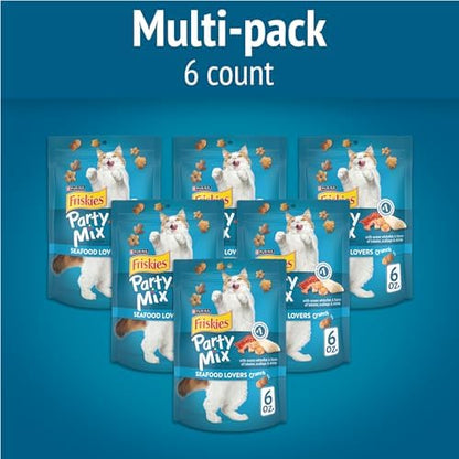 Purina Friskies Cat Treats, Party Mix Seafood Lovers Crunch - (Pack of 6) 6 oz. Pouches