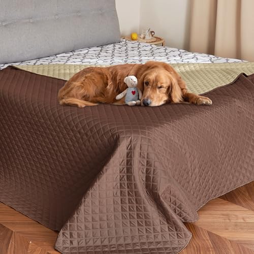 NICETOWN 100% Waterproof Dog Bed Cover Reversible Leak Proof Couch Cover Washable Sofa Furniture Protector Blanket for Pets Kids Children Dog Cat (82 x 82 Inch, Chocolate/Sand, 1 Panel)