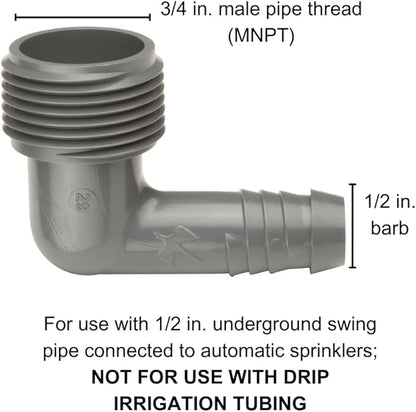 Rain Bird SWGE075B EZ Pipe Elbow Fitting, 3/4" Male Pipe Thread x 1/2" Spiral Barbed Elbow, 10-Pack