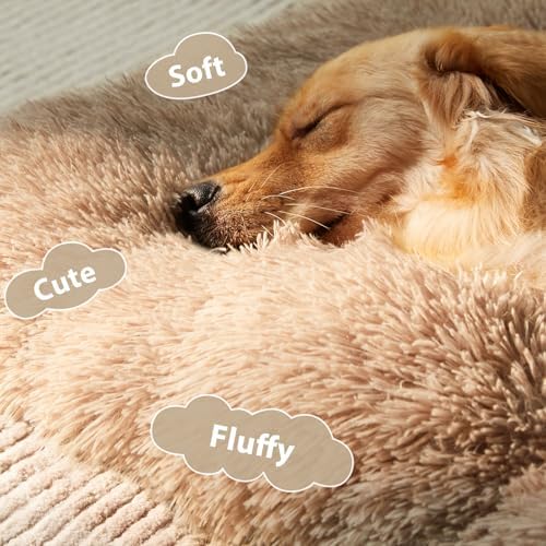 BFPETHOME Dog Beds for Large Dogs, Plush Dog Crate Bed Fluffy Cozy Kennel Pad for Sleeping &Ease Anxiety, Washable Pet Mats with Anti-Slip Bottom for Large Dogs, Brown