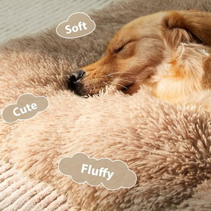 BFPETHOME Dog Beds for Large Dogs, Plush Dog Crate Bed Fluffy Cozy Kennel Pad for Sleeping &Ease Anxiety, Washable Pet Mats with Anti-Slip Bottom for Large Dogs, Brown